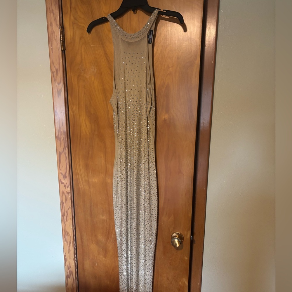 Fashion Nova Shimmering Gold Sleeveless Midi Dress